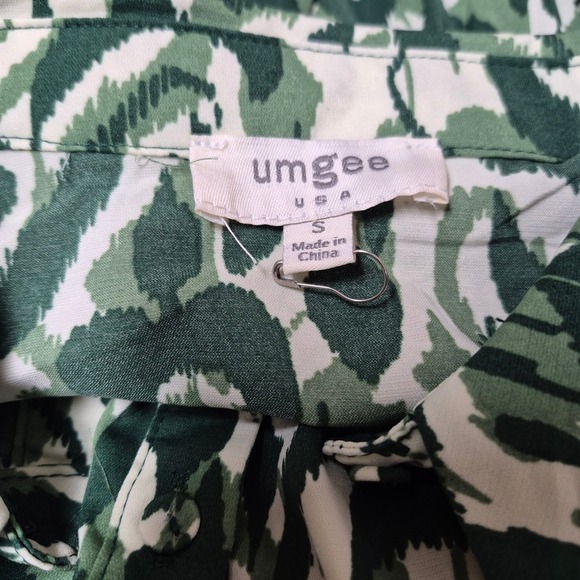 Umgee USA Green Abstract Print Button Down Mini Dress Long Balloon Sleeve Small - Picture 9 of 11
